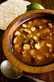 Bowl of Posole; Mexican Hominy and Pork Stew