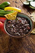 Bowl of Black Bean Dip with Tortilla Chip