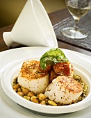 Roasted Moroccan Scallops on Bed of Chickpeas