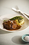 Beef Filet with Mushroom Sauce; Potato and Asparagus