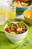 Bowl of Farfalle with Tomatoes, Peas and Fresh Basil