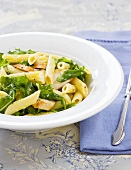 Penne Pasta, Chicken and Arugula in a Bowl