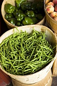 Green Beans in a Basket; Peppers and Peaches