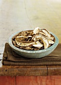 Bowl of Dried Sliced Portobello Mushrooms