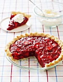Strawberry Pie in Baking Dish with Slice Removed