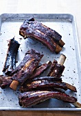 Texas Style Barbecued Beef Ribs on a Baking Pan