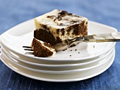 Cream Cheese Swirl Brownie on Stacked Plates; Fork