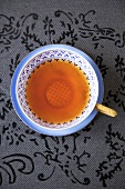 Cup of Tea on Blue Saucer; From Above