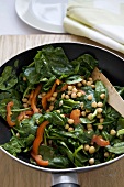 Spinach and Chickpea Stir Fry in Wok