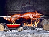 Whole Roasted Pig on Spit with White Beans