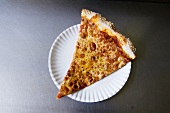 Slice of Cheese Pizza on a Paper Plate; From Above