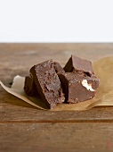Pieces of Chocolate Fudge on Parchment