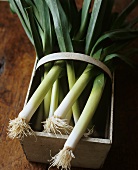 Organic Leeks in a Basket