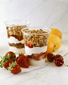 Fruit and Granola Parfaits in Plastic Cups, Fresh Fruit