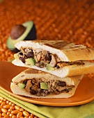 Chicken, Black Bean and Avocado Sandwich; Halved and Stacked 