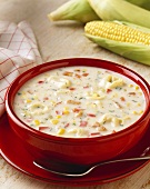 Bowl of Corn Chowder with Tortellini  