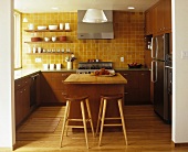 Interior of Kitchen; Island with Stools