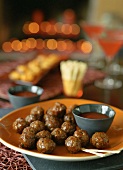 Meatball Appetizers with Toothpicks and Dipping Sauce