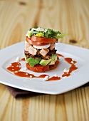 Cobb Salad Tower on a White Plate