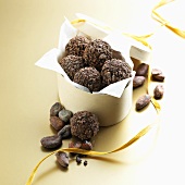 Chocolate Truffles Coated in Crushed Cocoa Beans; In Gift Box