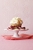 Meringue Cupcake on Small Cake Stand; Tied with Ribbon