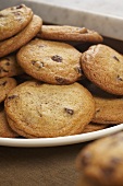 Many Homemade Chocolate Chip Cookies on a Plate