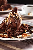 Chocolate Brownie Sundae; Chocolate Ice Cream on a Brownie with Toppings
