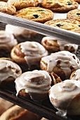 Sticky Buns and Cookies on Bakery Shelves