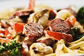 Wild Rice Sausage with Pasta and Cheese Sauce