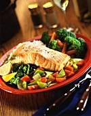 Salmon Fillet on a Bed of Mixed Vegetables