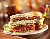 Turkey, Bacon, Lettuce and Tomato Club Sandwich; Halved