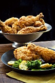 Plate of Fried Chicken with Veggies; Bowl of Fried Chicken