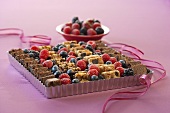 Brownie and Fruit Platter with Pink Ribbon