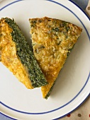 Two Slices of Spinach Frittata on a Plate