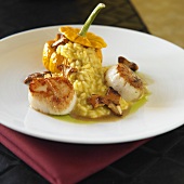 Pumpkin Risotto with Mushrooms and Scallops