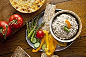 Fresh Veggies and Crackers with a Bowl of Dip; From Above