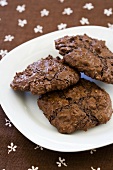 Chewy Chocolate Cookies on a White Plate