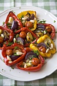 Roasted Bell Peppers Stuffed with Veggies on a Platter