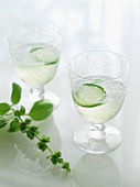 Two Glasses of Culinary Cocktail with Cucumber