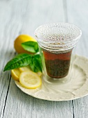 Hot Lemon Tea with Condensation; Lemon Slices