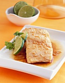 Ginger Garlic Poached Halibut with Lime