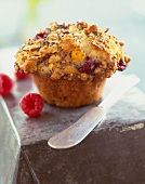 Raspberry Poppy Seed Muffin; Knife