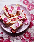 Cake and Strawberry Tea Sandwiches Decorated with Rose Petals