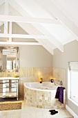 Candles lit in an attic bathroom