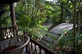 The veranda of a house linked to a boardwalk