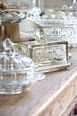 Old fashioned glass butter dishes and glass containers