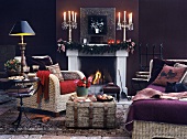 Creating a romantic mood with candlelight and crackling fire in the fireplace