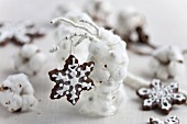 Snowflake biscuits on a sprig
