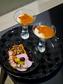 Panna cotta with fruit sauce & yoghurt dessert with fruit