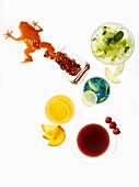Various drinks, seen from above